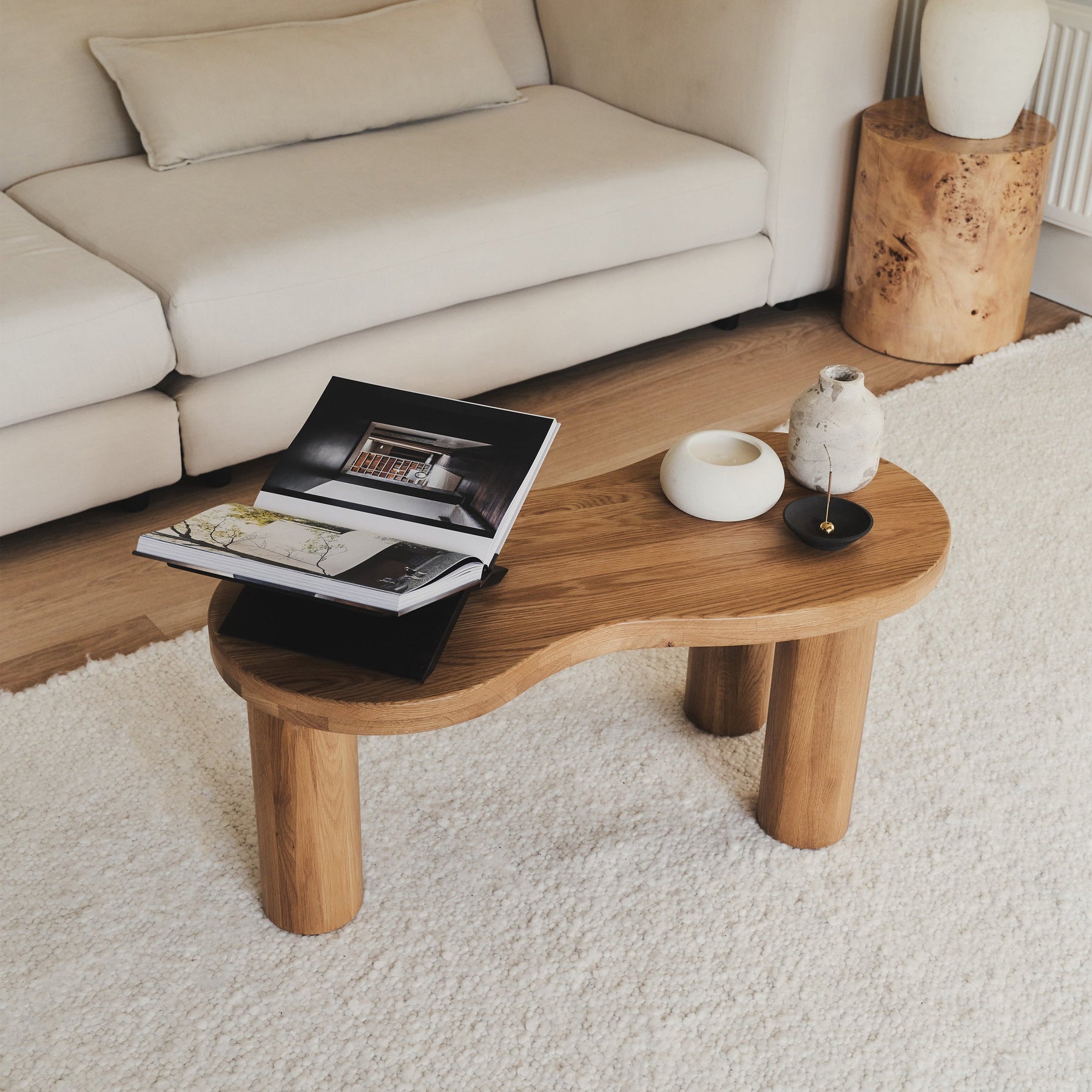 Luca - Solid Light Wood Large Irregular Coffee Table 92cm x 48cm