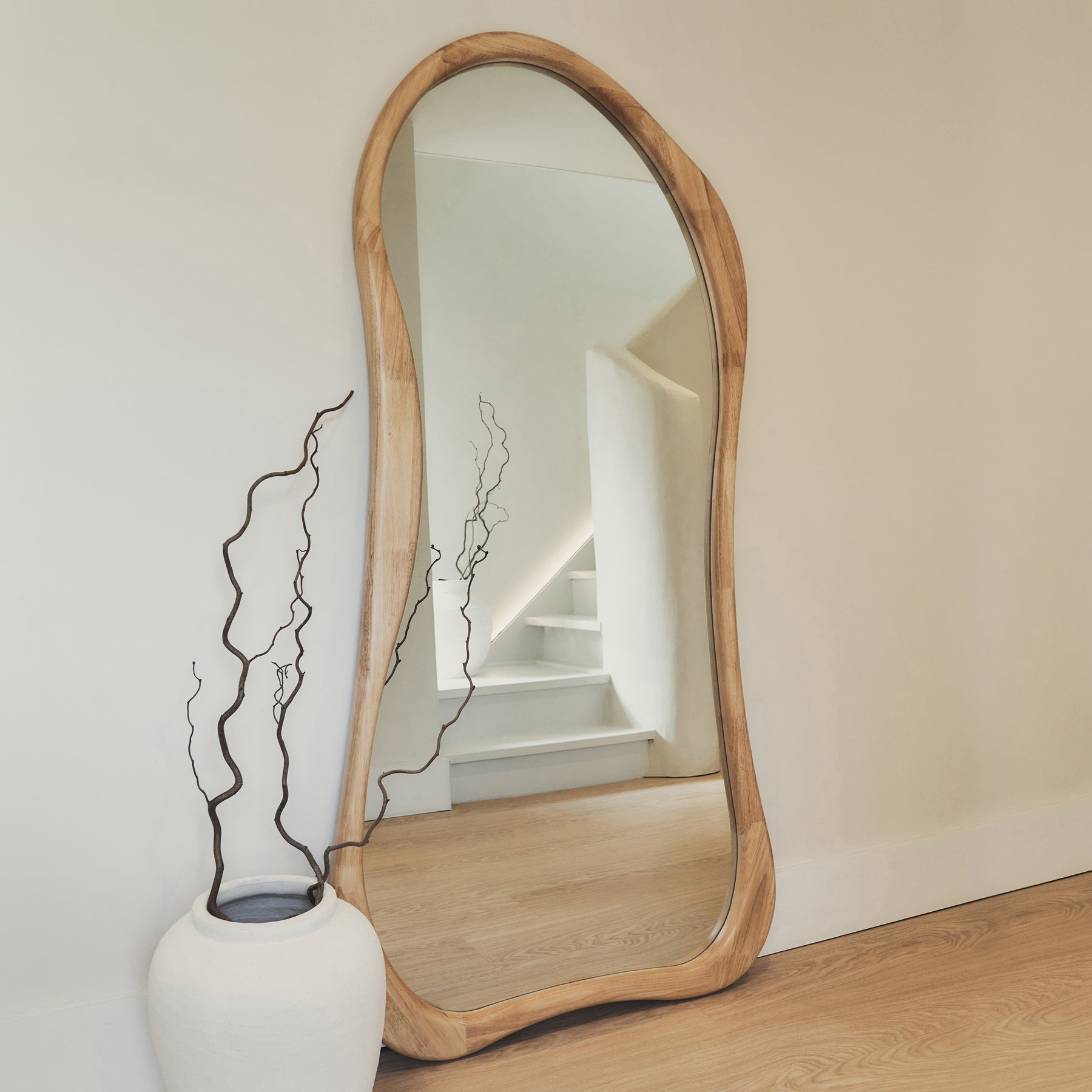 Arcurva - Large Full Length Light Wood Irregular Mirror 172cm x 72cm