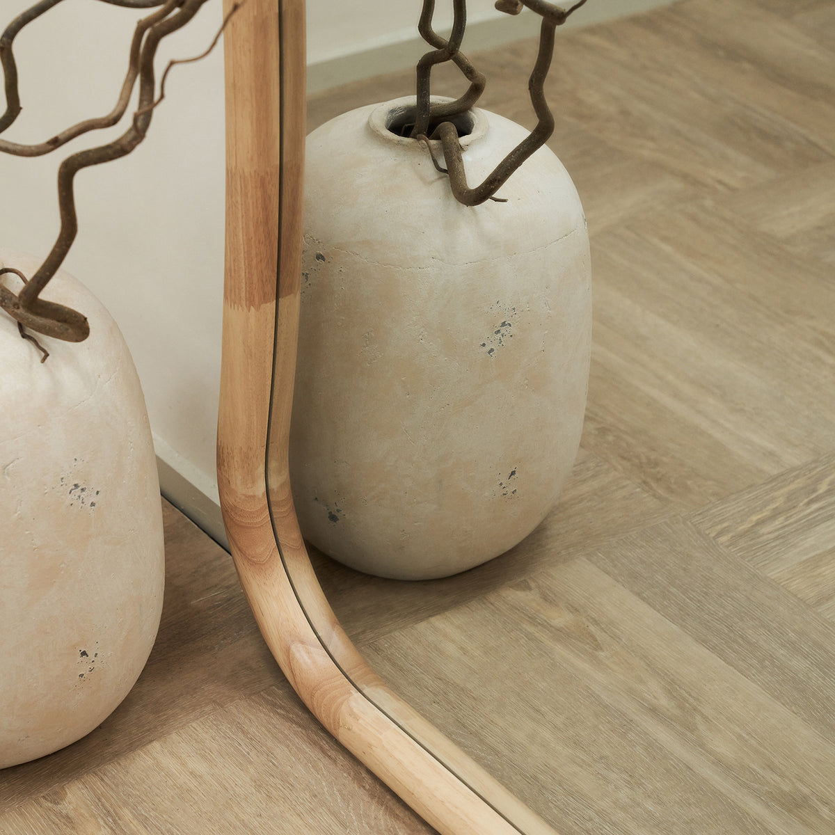 Detail shot of Full Length Natural Organic Irregular Wooden Mirror corner
