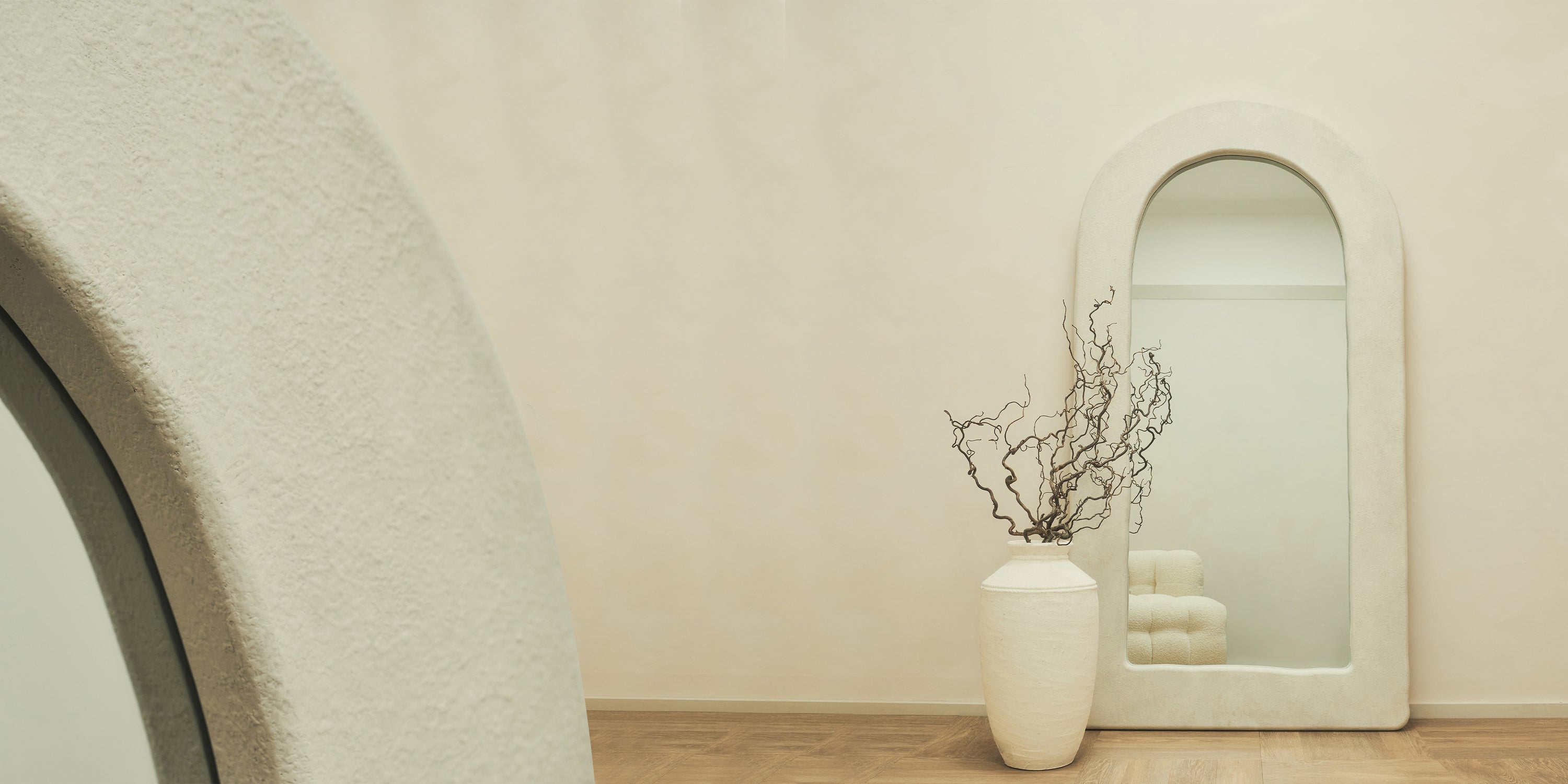 A photo of our Alessia mirror, leaning against a wall