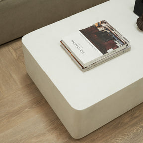 Minimal Concrete Rectangular Coffee Table Large decorated with books