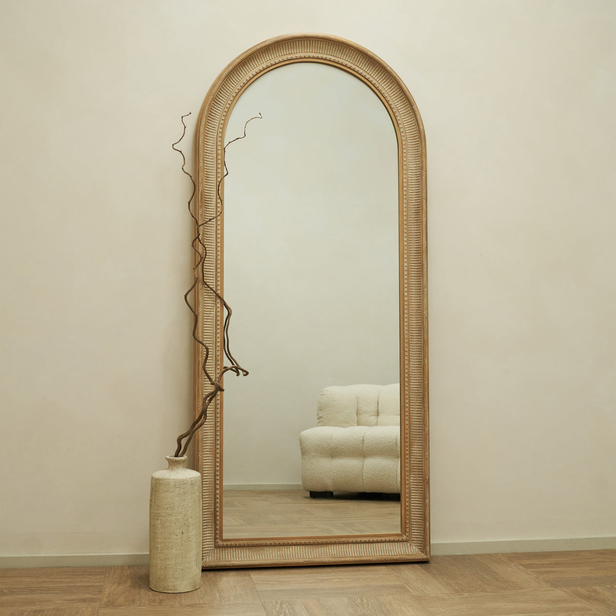 Antoine - Full Length Large White Washed Wood Arched Mirror 180cm x 80cm