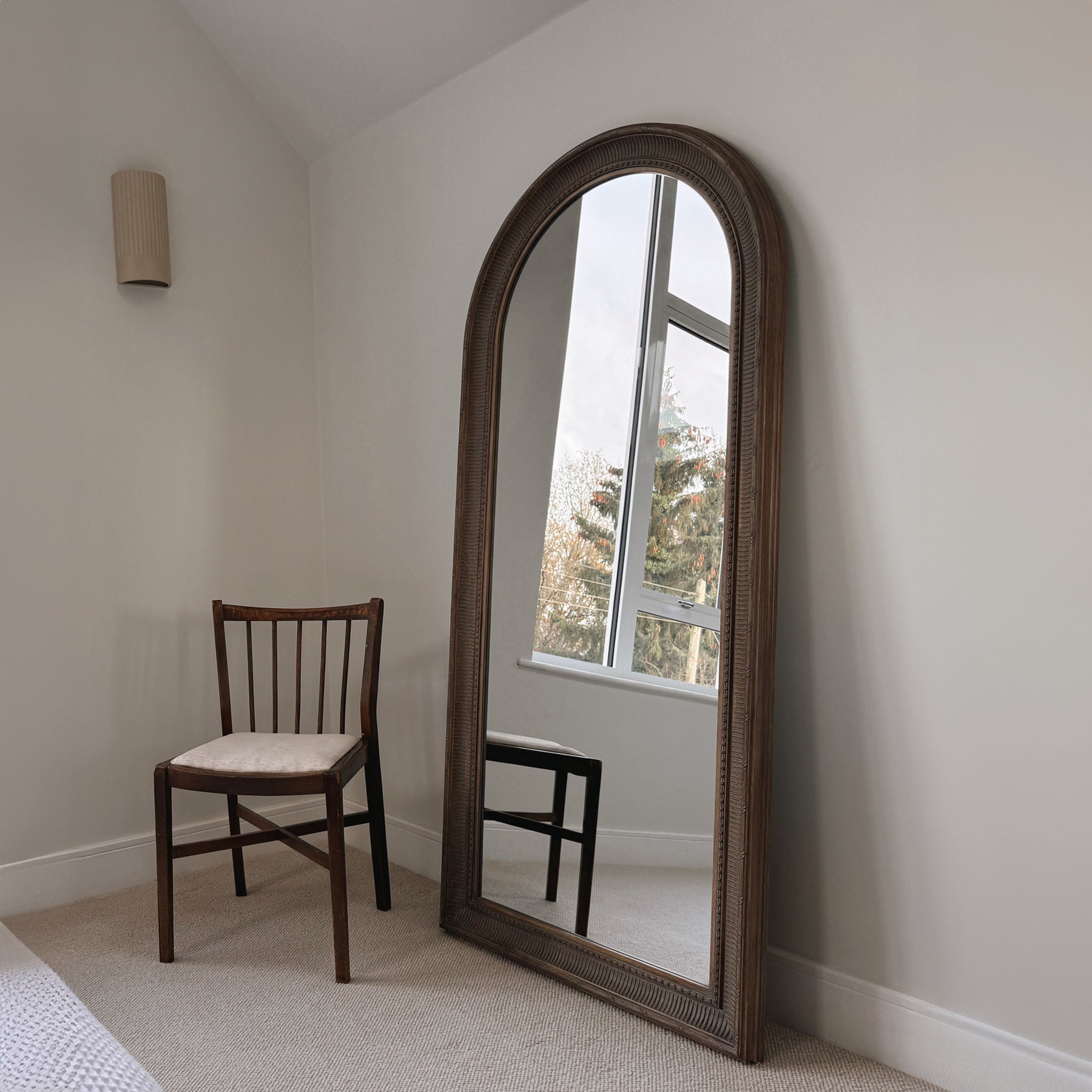 Antoine - Full Length Large Washed Wood Arched Mirror 180cm x 80cm