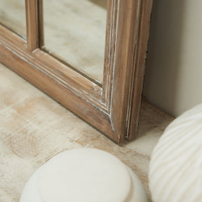 Alternate shot of Washed Wood Arched Shabby Chic Window Mirror corner