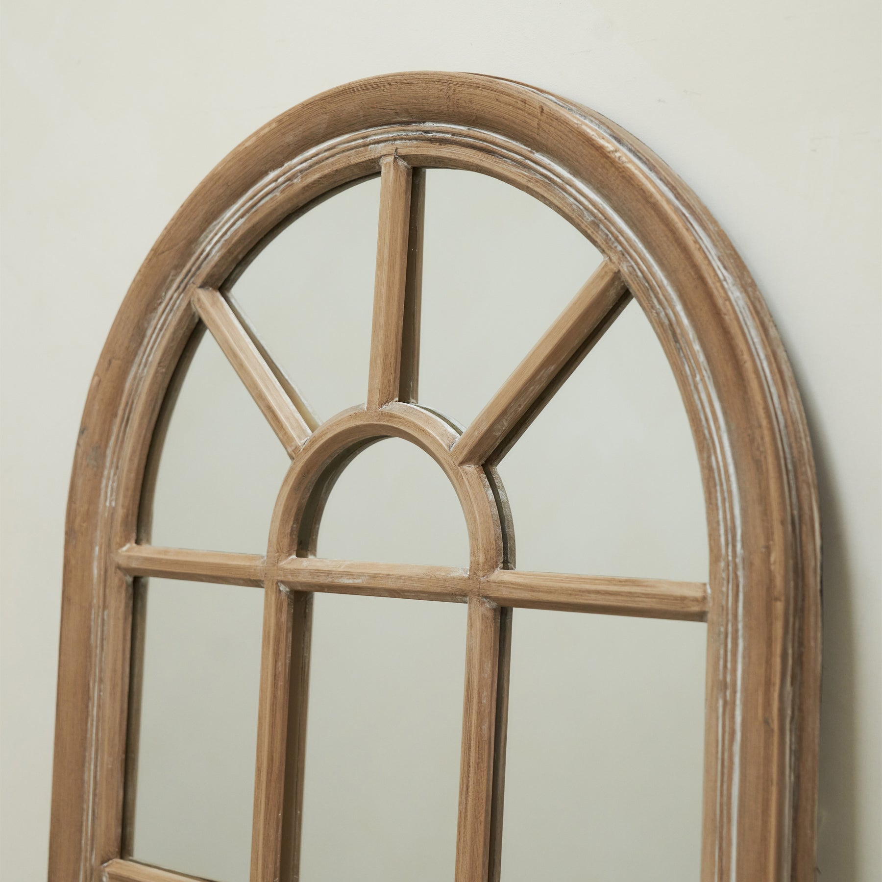 Top half of Washed Wood Arched Shabby Chic Window Mirror