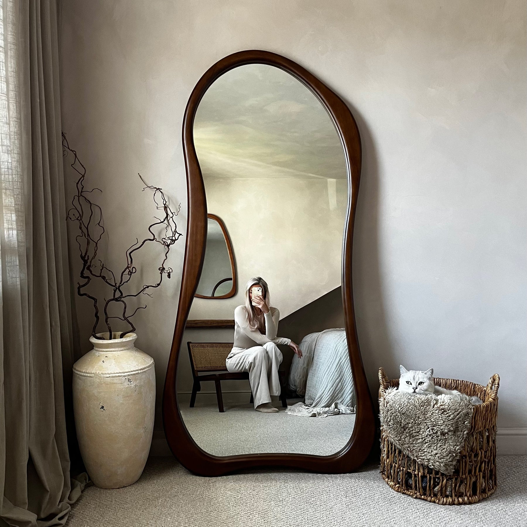 Arcurva - Large Full Length Dark Wood Irregular Mirror 172cm x 72cm