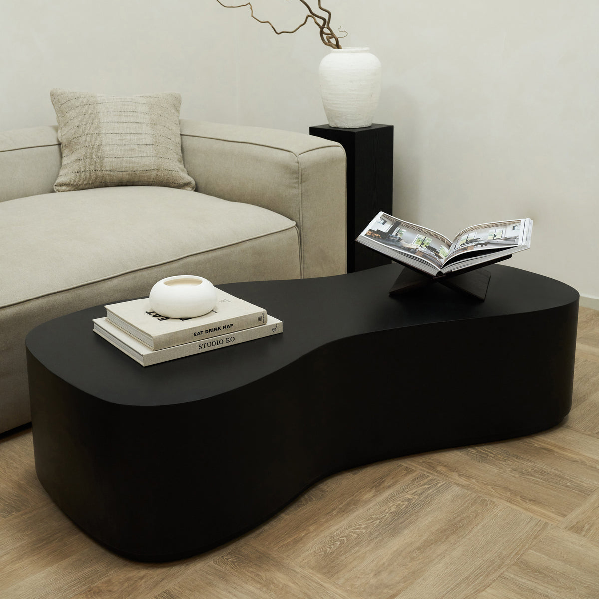 Arlo - Minimal Black Large Irregular Shaped Coffee Table