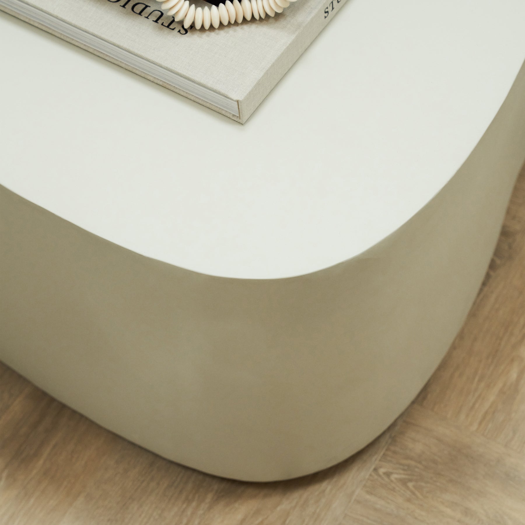 Detail shot of Minimal Concrete Large Irregular Shaped Coffee Table corner