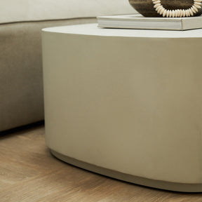 Closeup of Minimal Concrete Large Irregular Shaped Coffee Table