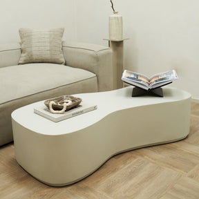 Minimal Concrete Large Irregular Shaped Coffee Table in living room setting