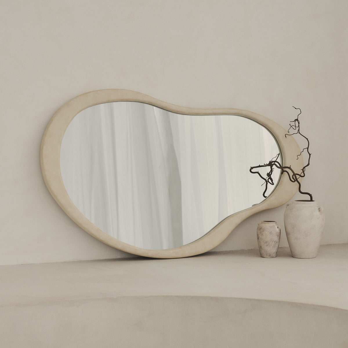 Arcurva - Large Overmantle Concrete Irregular Mirror 130cm x 80cm