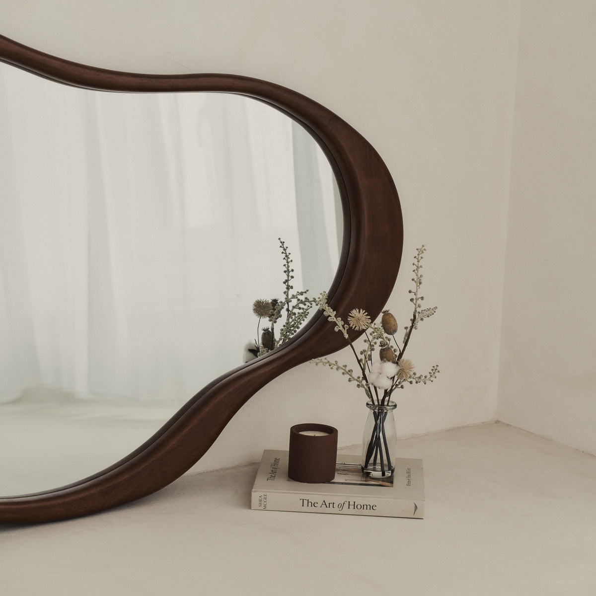 Arcurva - Large Overmantle Dark Wood Irregular Mirror 130cm x 80cm