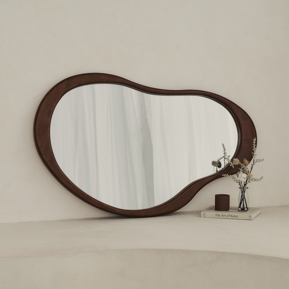 Arcurva - Large Overmantle Dark Wood Irregular Mirror 130cm x 80cm