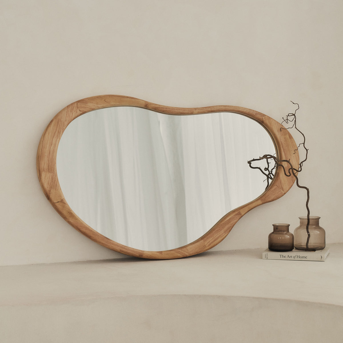 Arcurva - Large Overmantle Light Wood Irregular Mirror 130cm x 80cm