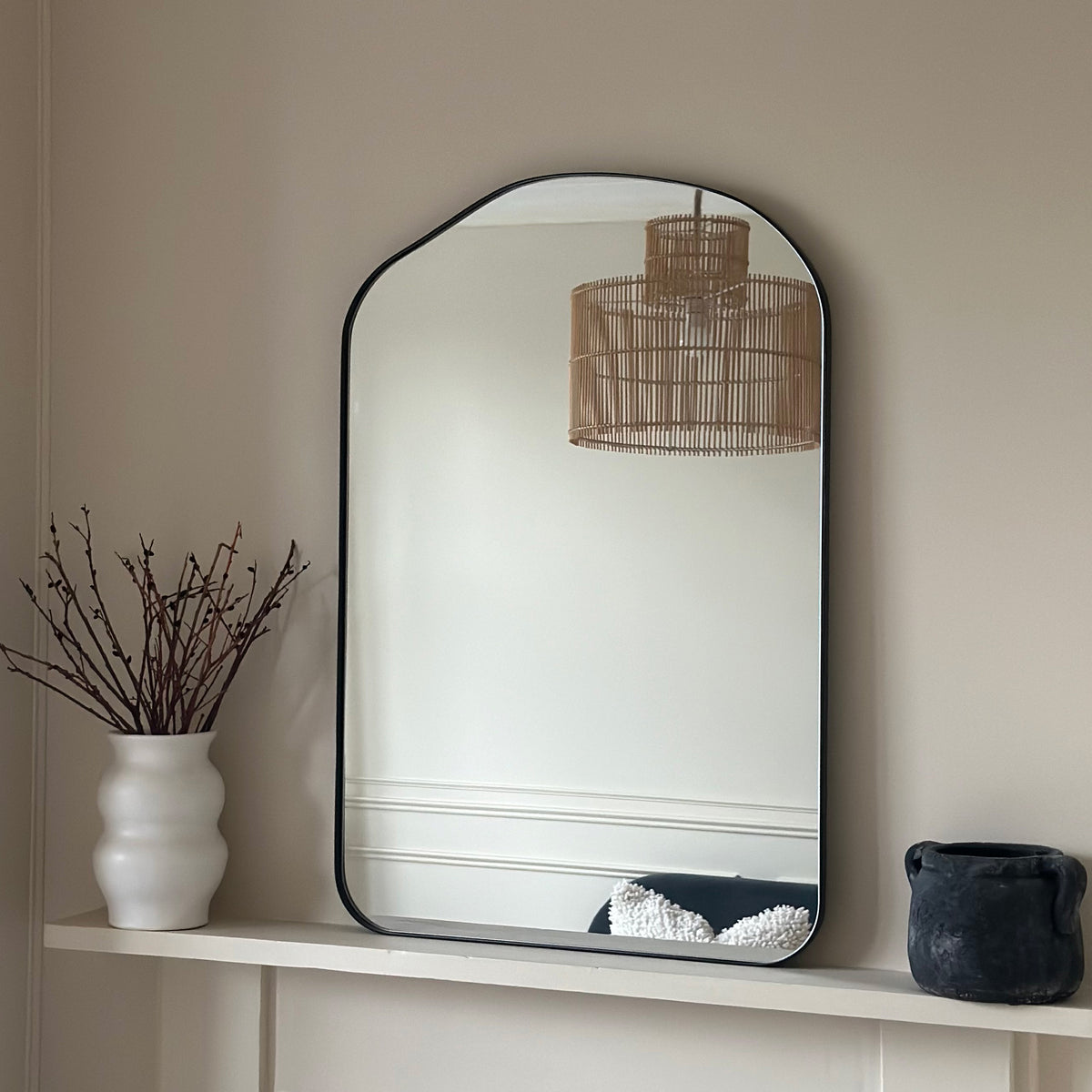 Astrid - Irregular Arched Black Metal Wall Mirror 90cm x 60cm