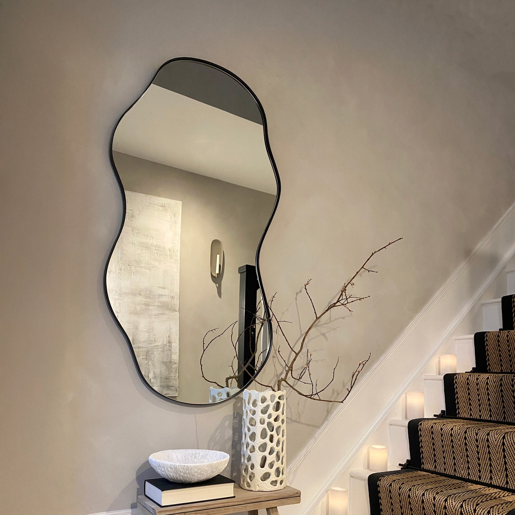 Ava - Black Pond Shaped Irregular Mirror 125cm x 65cm