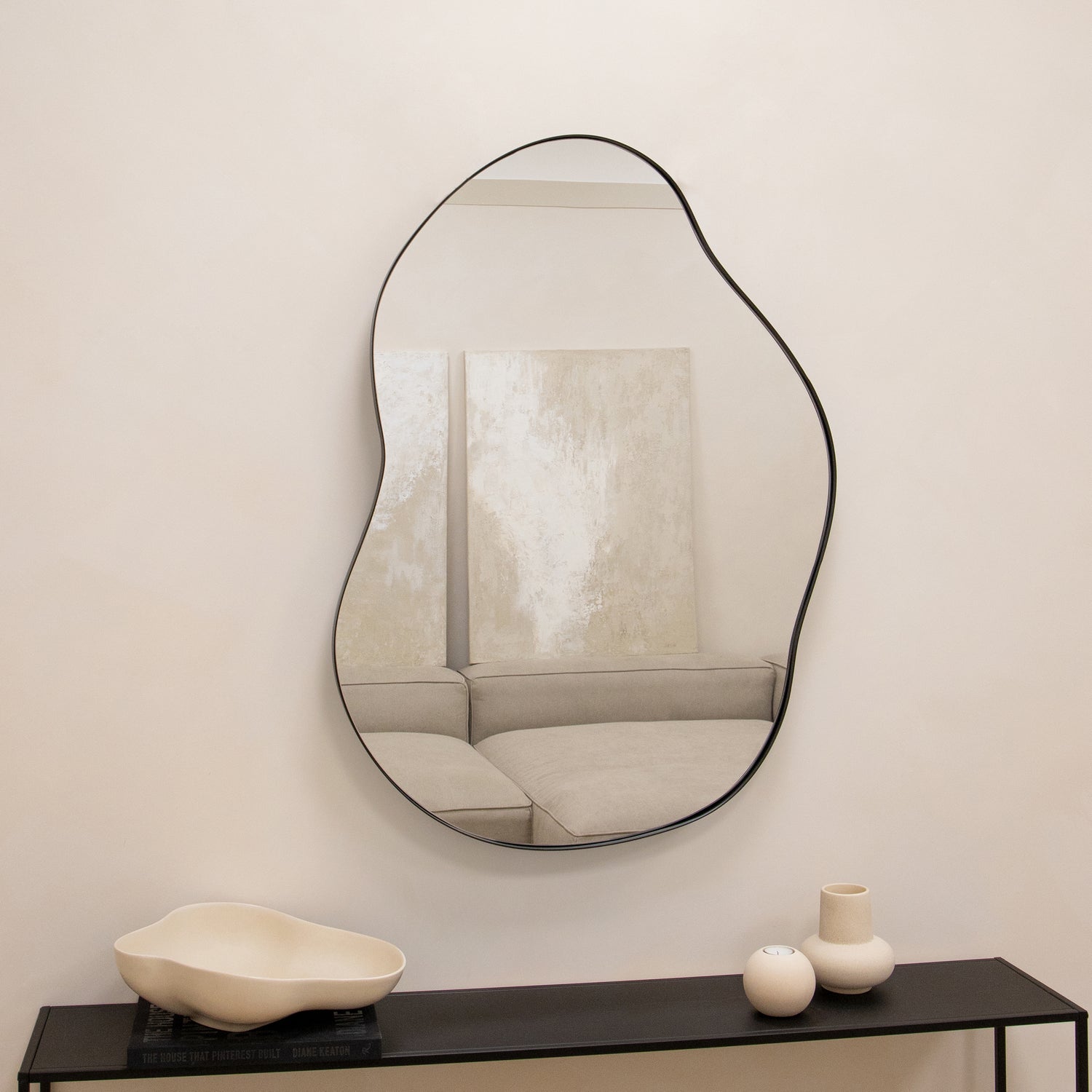 Black Metal Pond Shaped Irregular Wall Mirror 100cm x 70cm - Ava