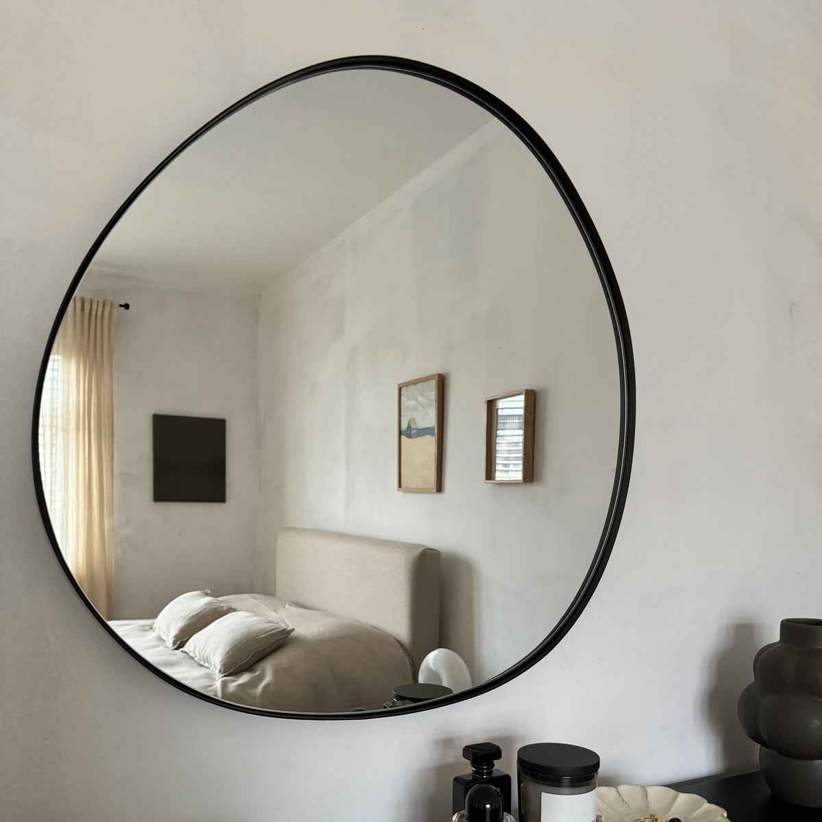 Ava - Black Pond Shaped Irregular Mirror 66cm x 63cm