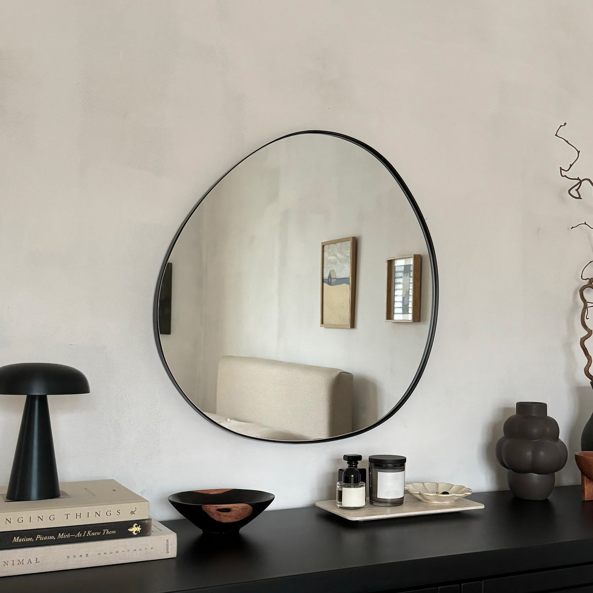 Ava - Black Pond Shaped Irregular Mirror 66cm x 63cm