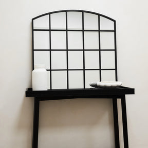 Bridgewater Console - Black Industrial Arched Metal Window Mirror 96cm x 90cm