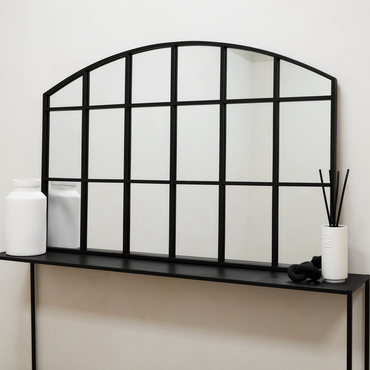 Bridgewater - Miroir de fenêtre en métal arqué industriel noir 120 cm x 80 cm