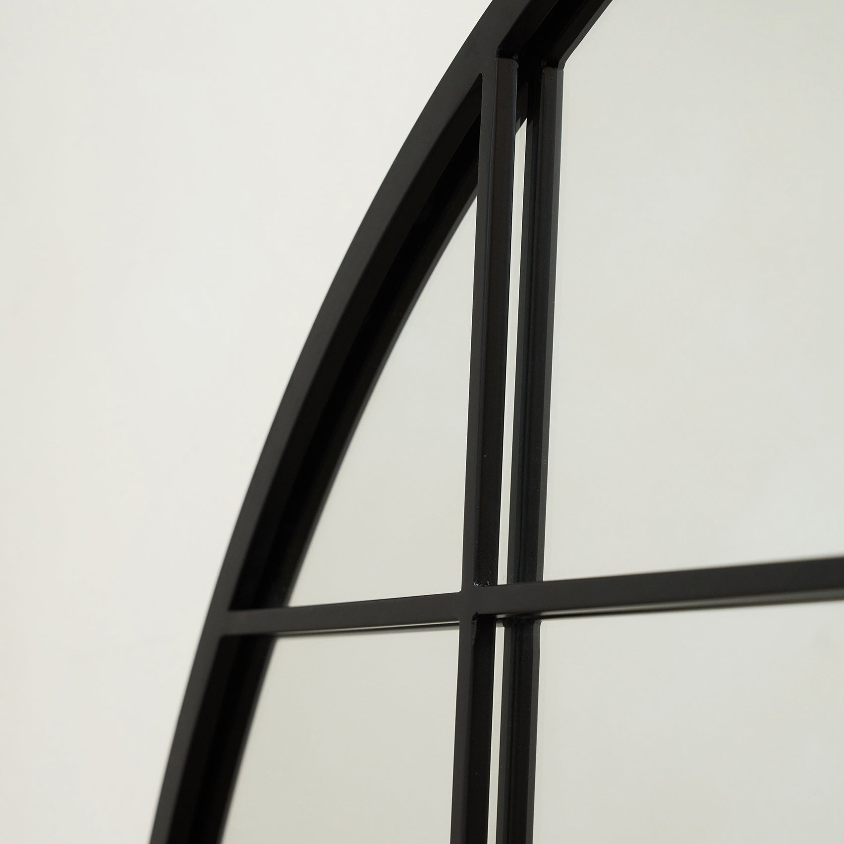 Alternate shot of Full Length Extra Large Black Arched Metal Window Mirror arch