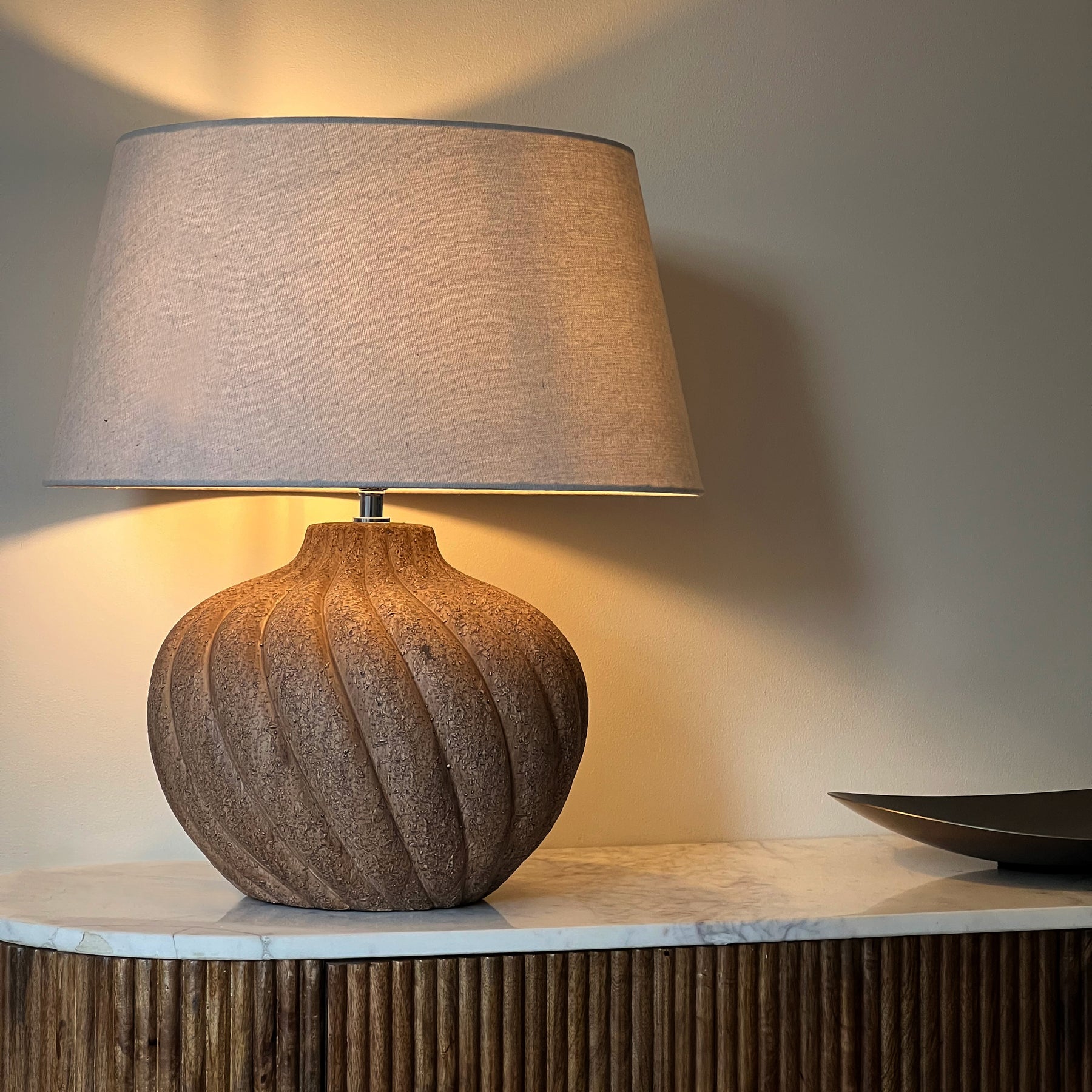 Caprera - Brown Textured Ceramic Drum Shade Table Lamp