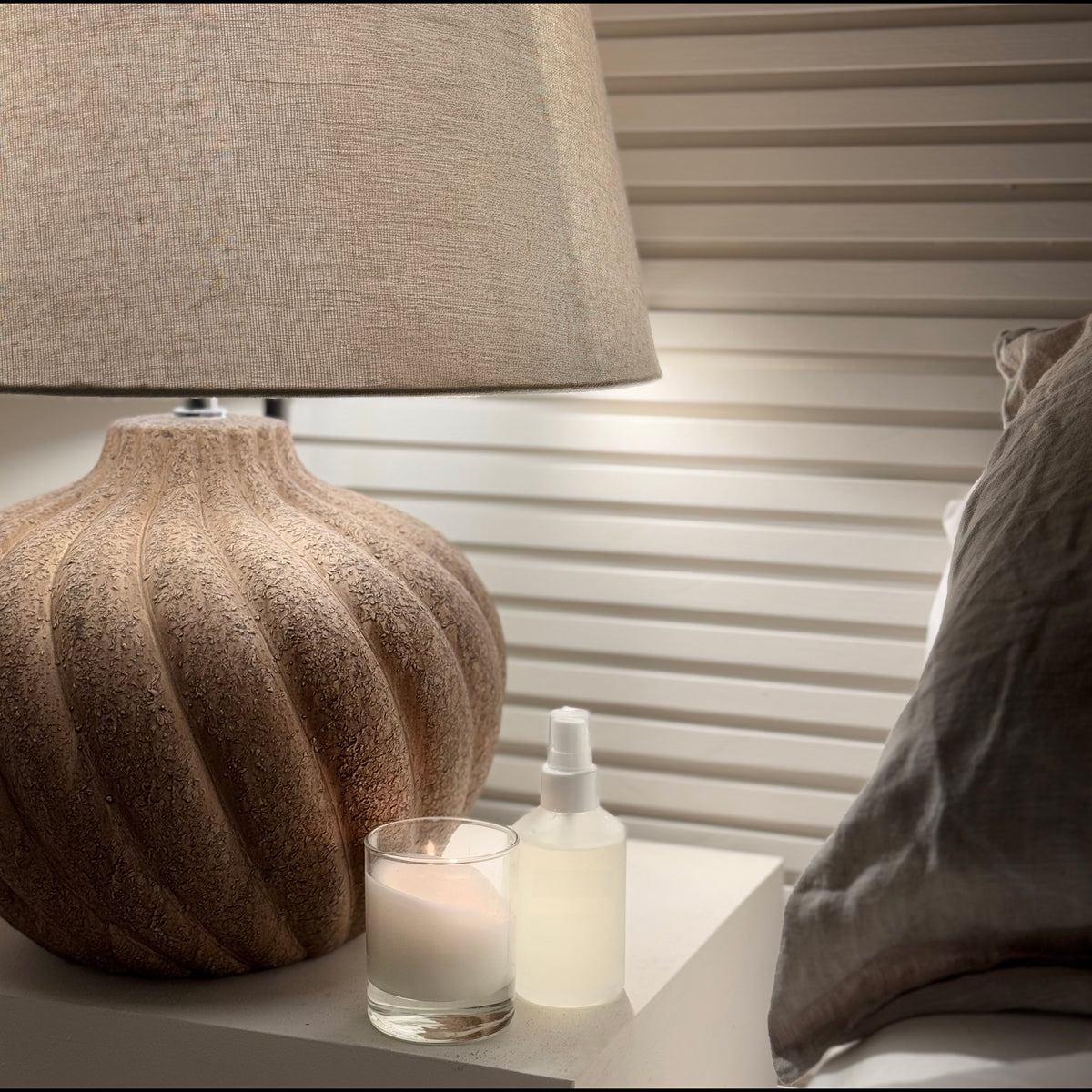 Caprera - Brown Textured Ceramic Drum Shade Table Lamp