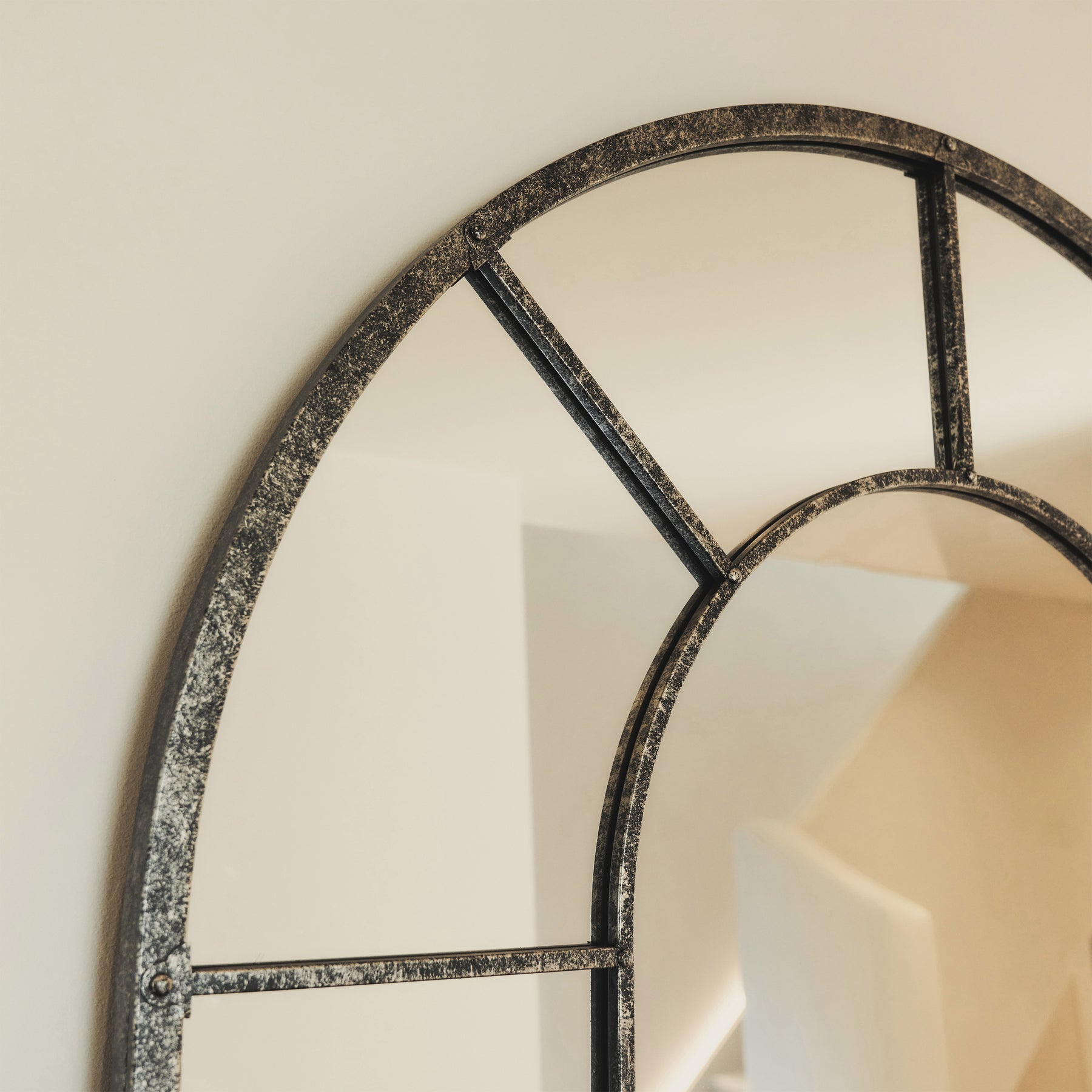 Chicago - Crushed Black Industrial Arched Metal Wall Mirror 119cm x 99cm