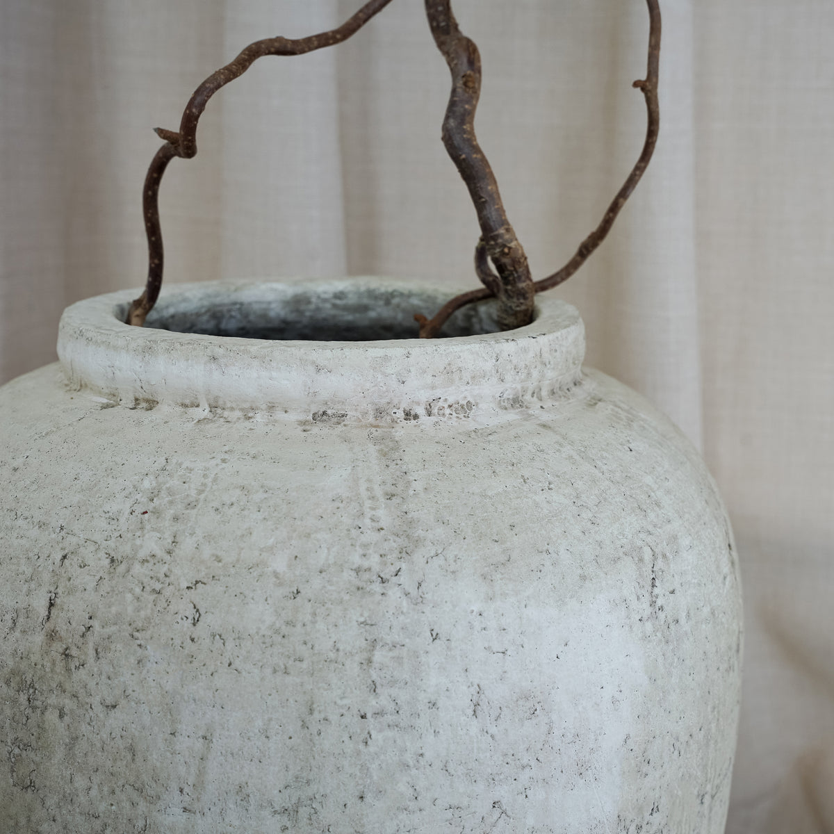 detail shot of Beige Textured Terracotta Large Vase top