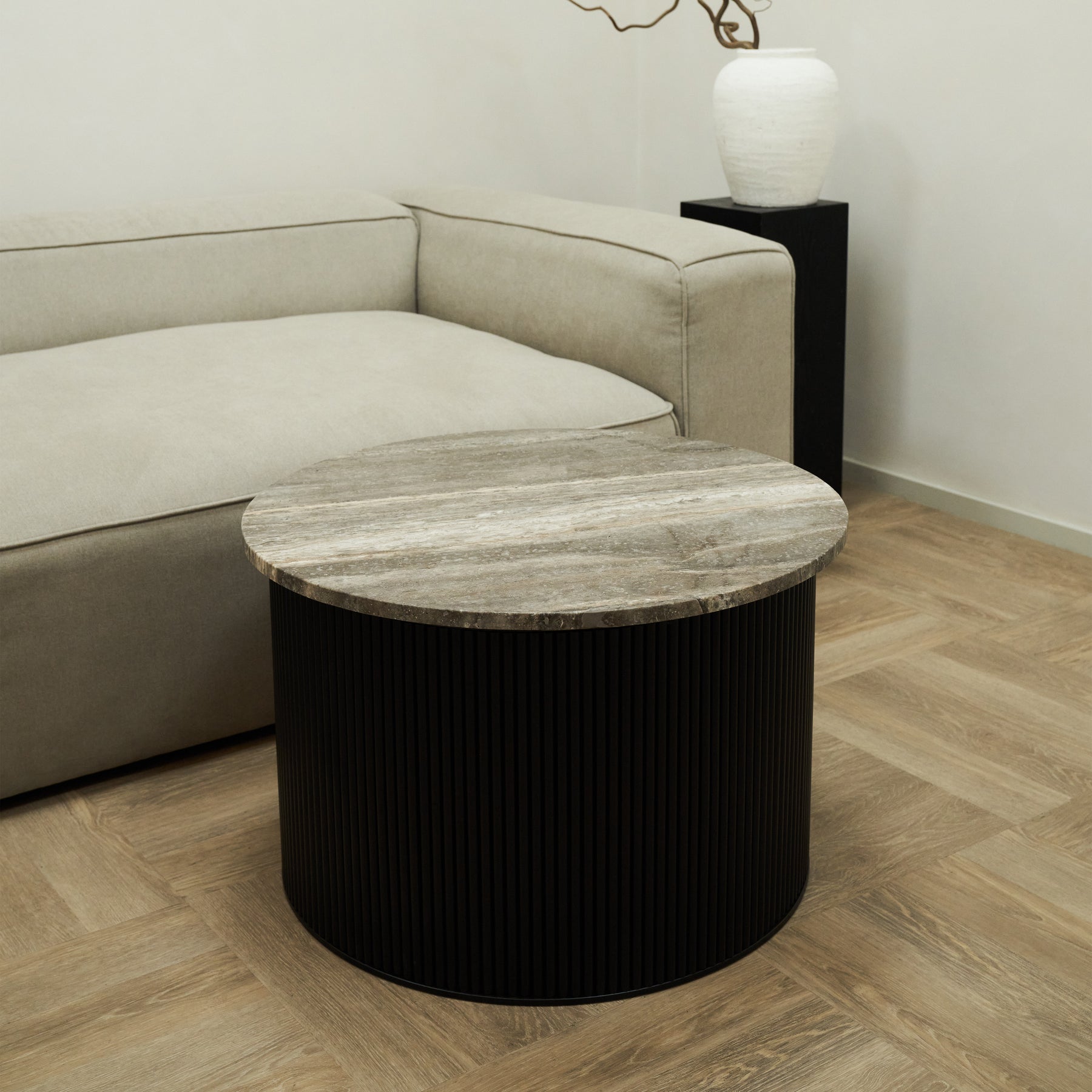 Dante - Silver Travertine Round Coffee Table