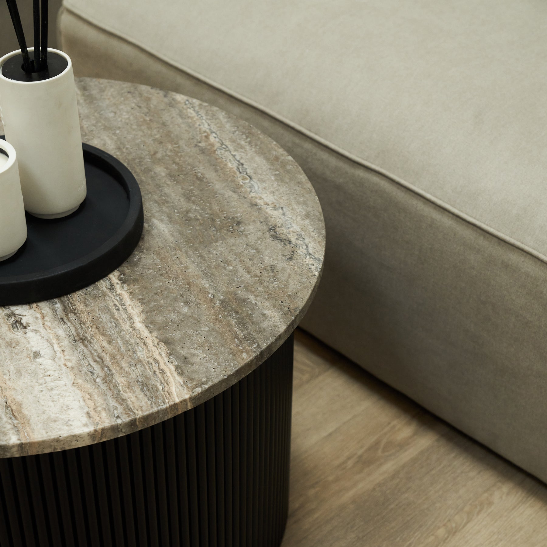 Dante - Silver Travertine Round Coffee Table