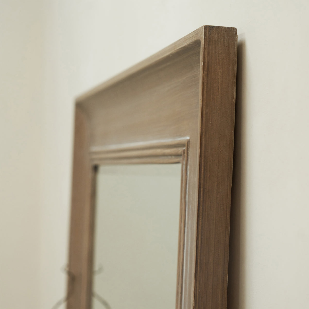 Detail shot of Large Full Length Washed Wood Mirror corner
