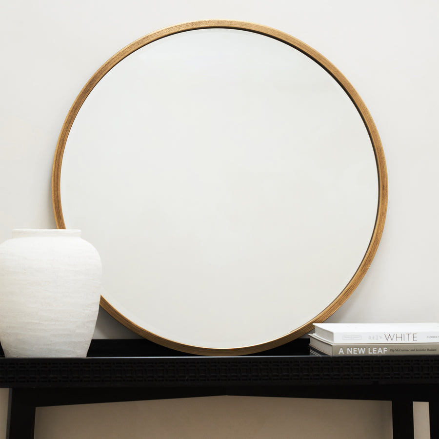 Gold Metal Modern Round Wall Mirror 80cm x 80cm - Higgins