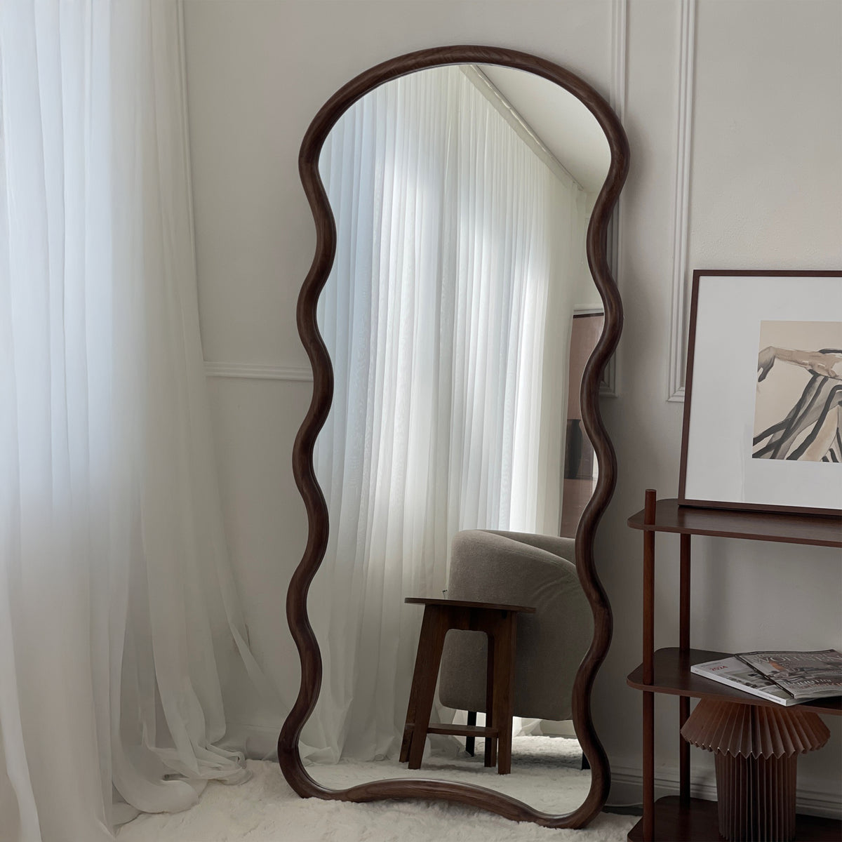 Isadora - Large Full Length Warm Wood Wave Mirror 176cm x 80cm