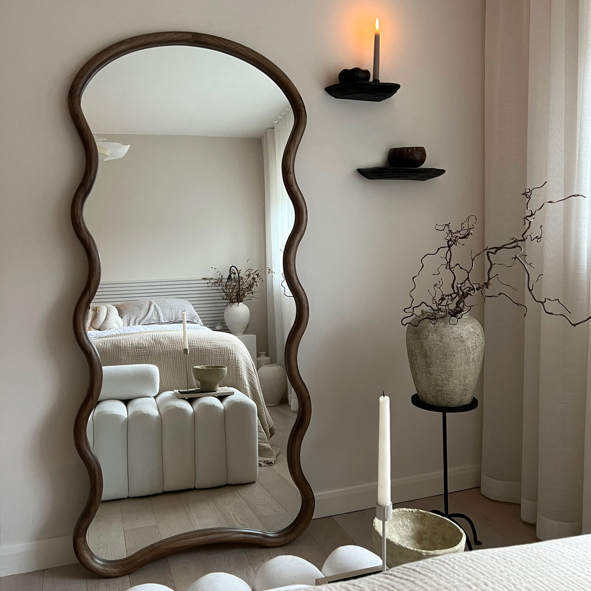 Isadora - Large Full Length Warm Wood Wave Mirror 176cm x 80cm