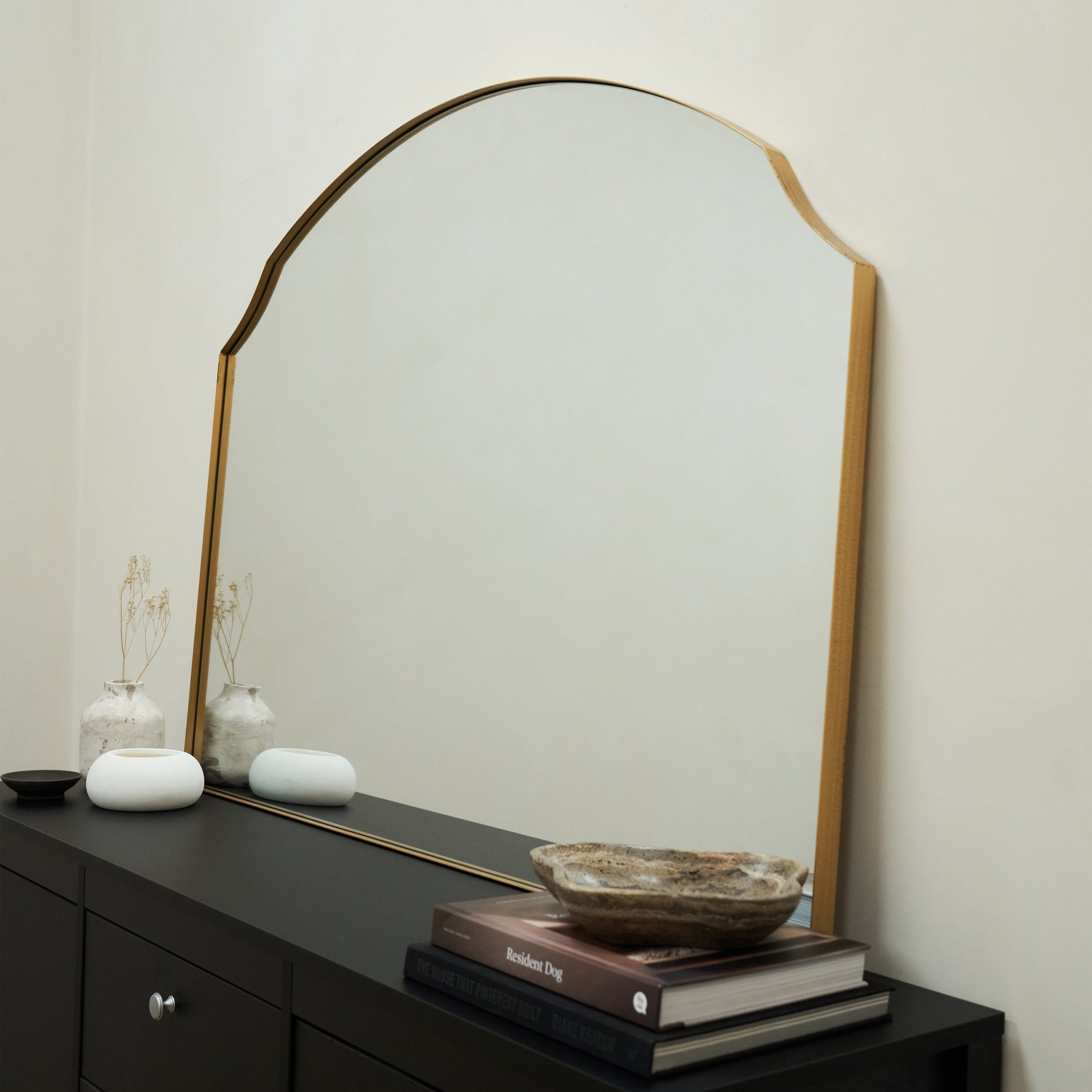 Isla - Gold Wide Arched Metal Overmantle Wall Mirror 120cm x 90cm