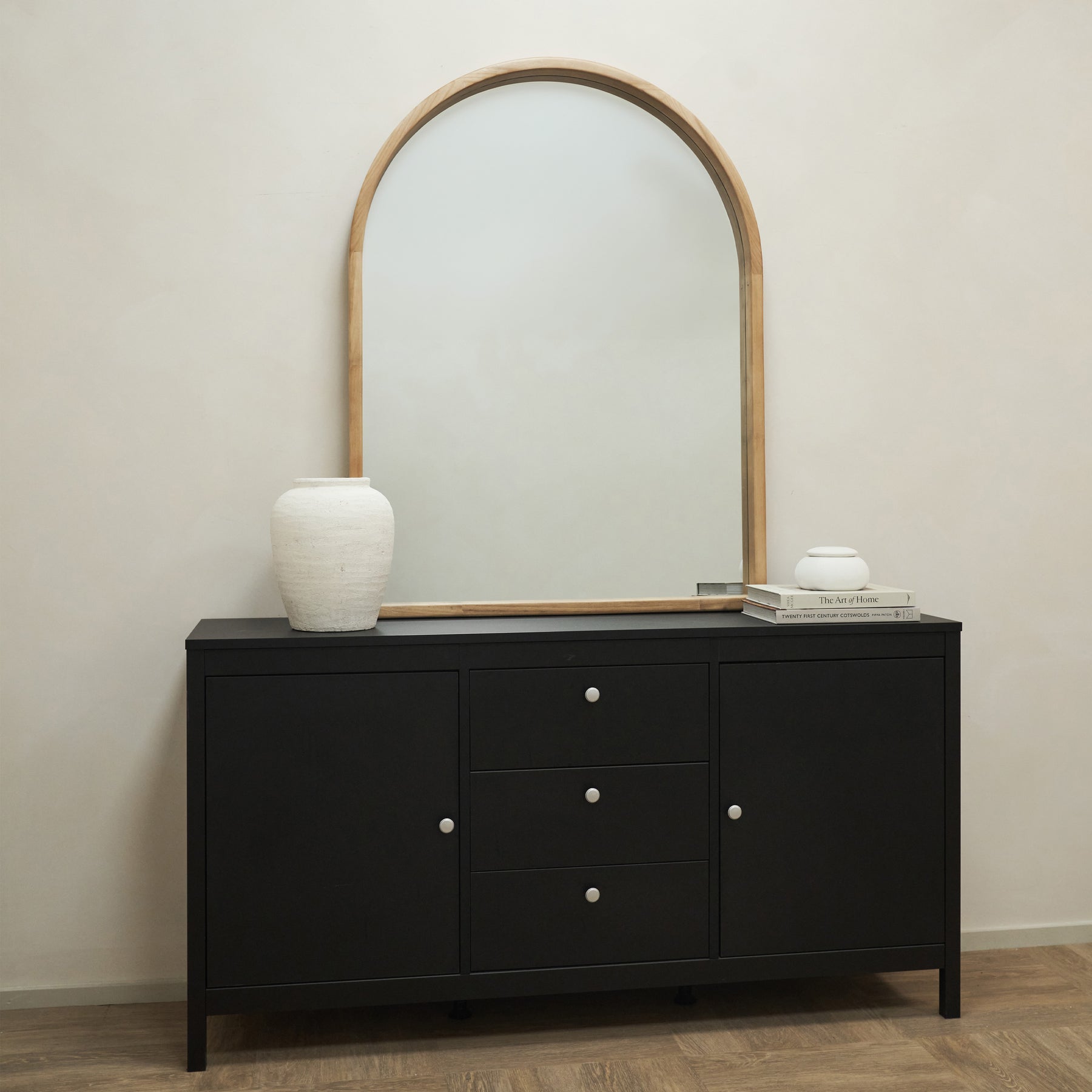 Lilia - Natural Organic Overmantle Wooden Arched Mirror 120cm x 90cm