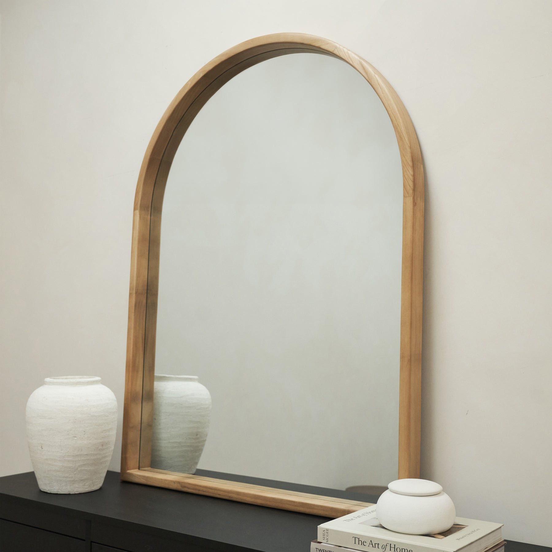 Lilia - Natural Organic Overmantle Wooden Arched Mirror 120cm x 90cm