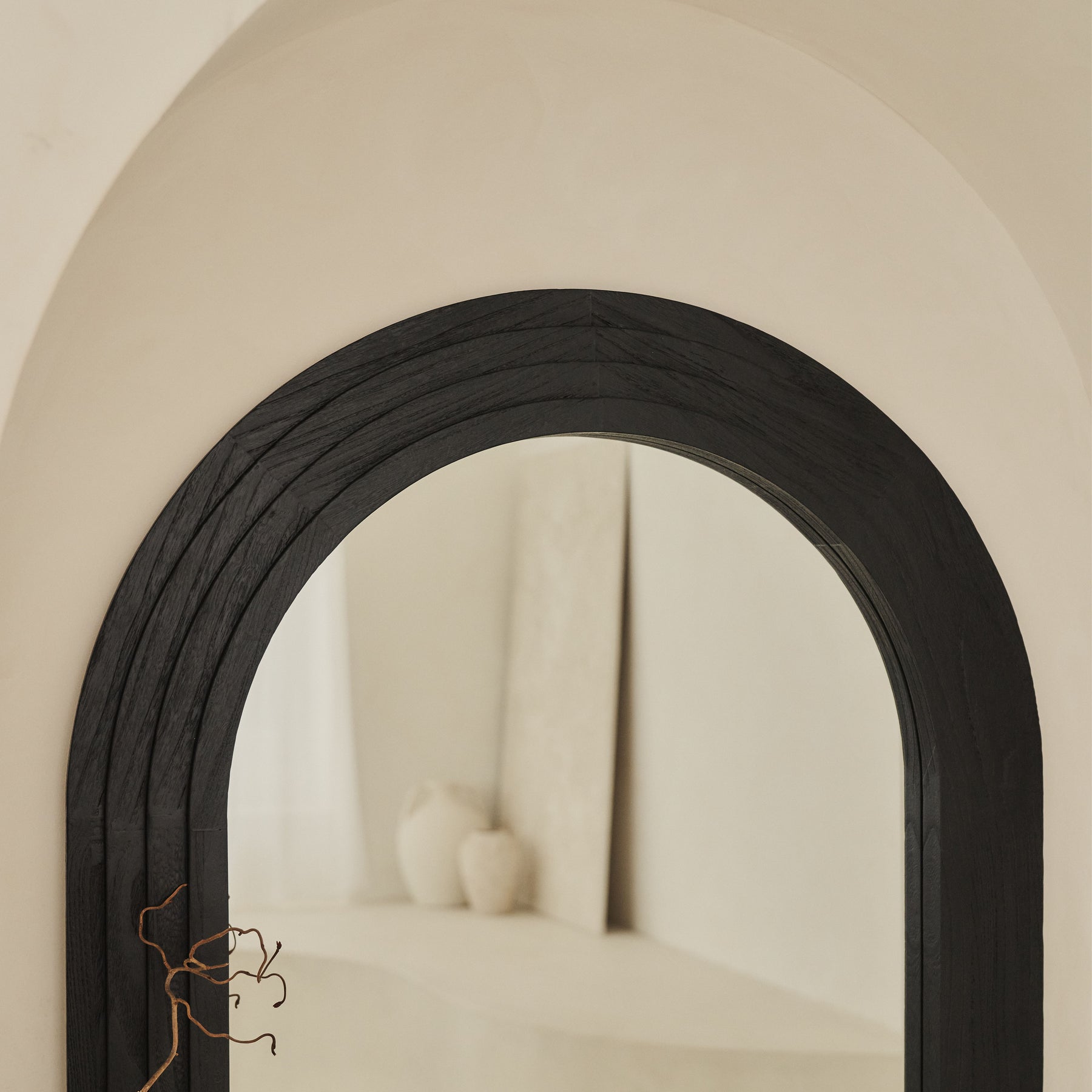 Luciana - Charred Black Arched Overmantle Mirror 120cm x 90cm