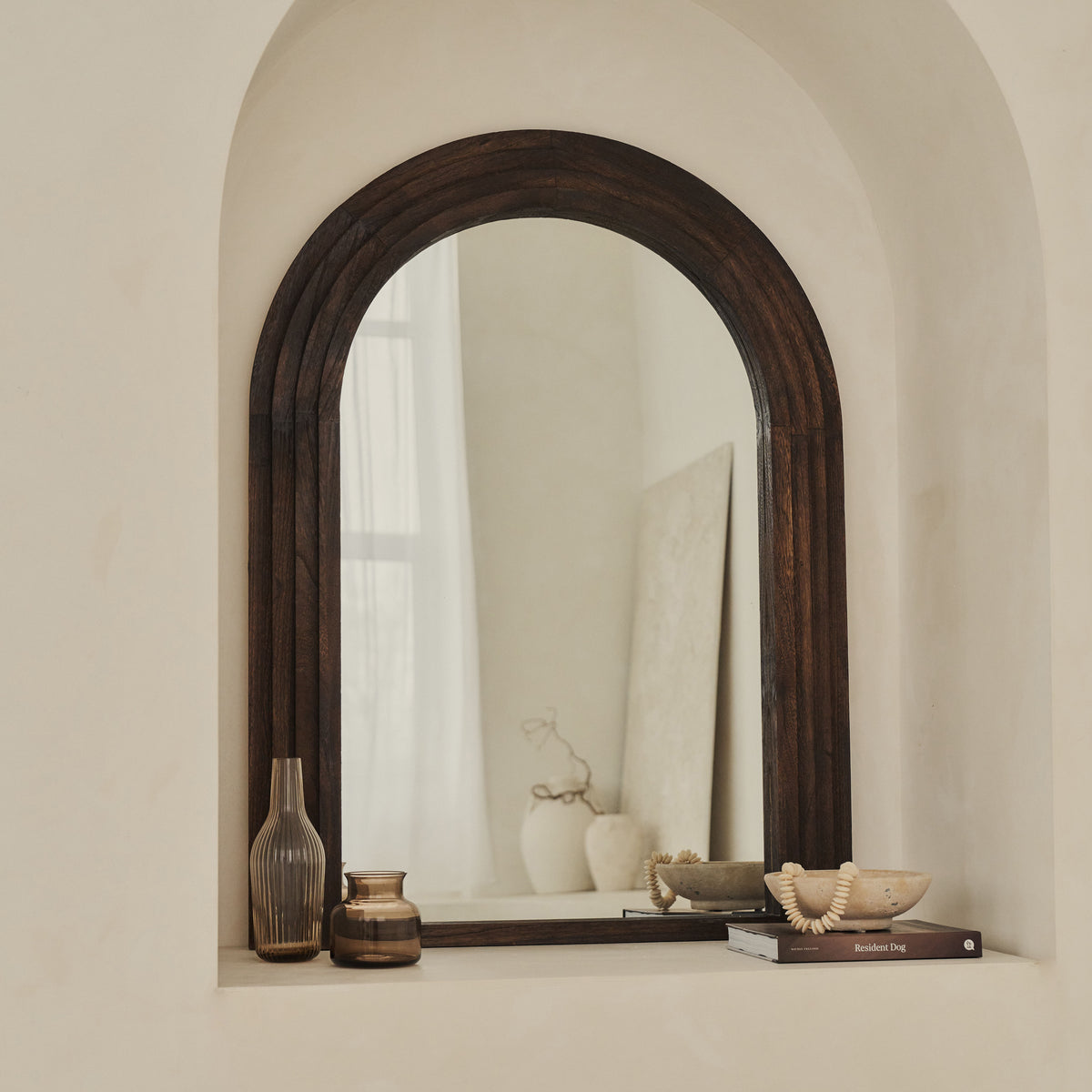 Luciana - Charred Wood Arched Overmantle Mirror 120cm x 90cm