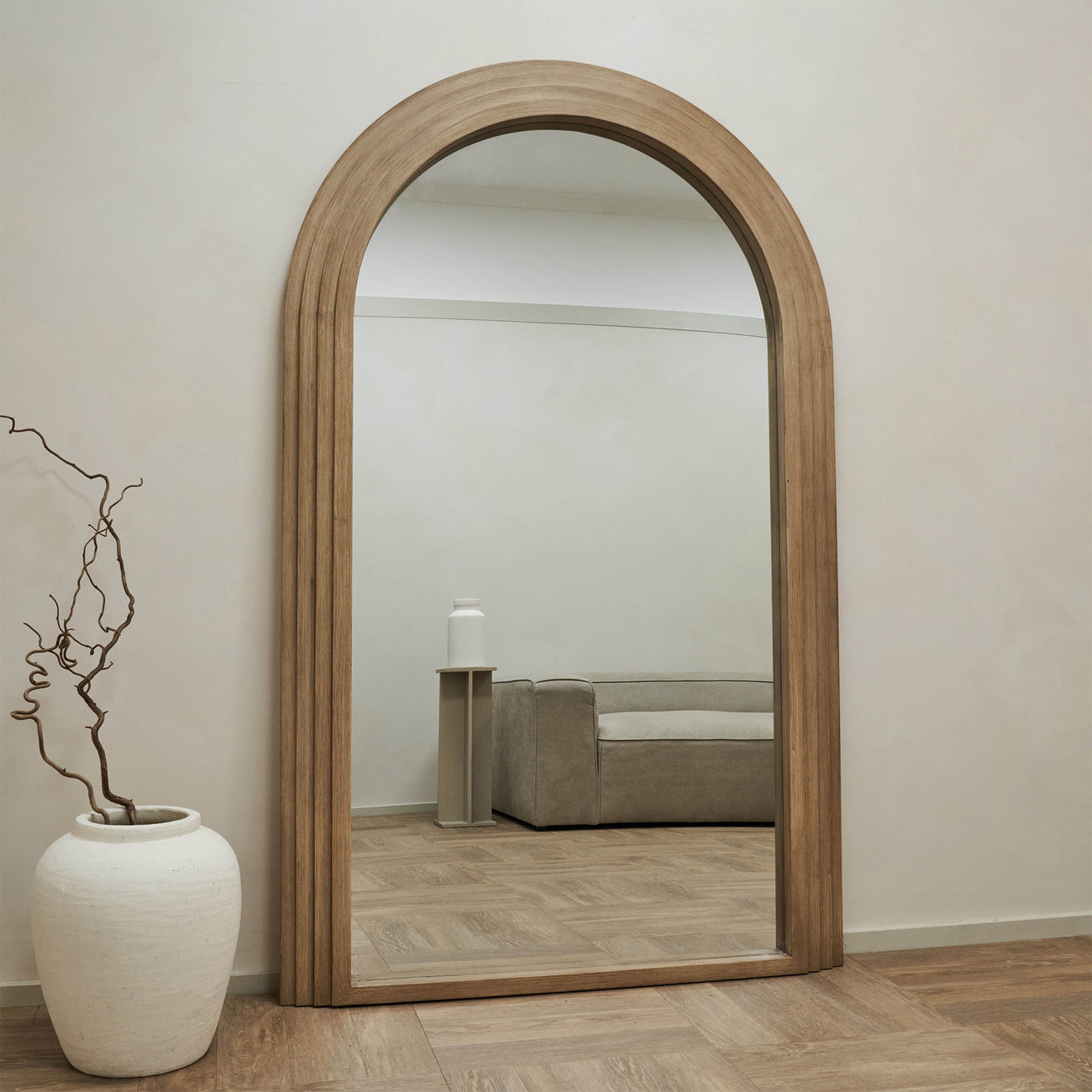 Full Length Arched Washed Wood Mirror 180cm x 110cm - Luciana