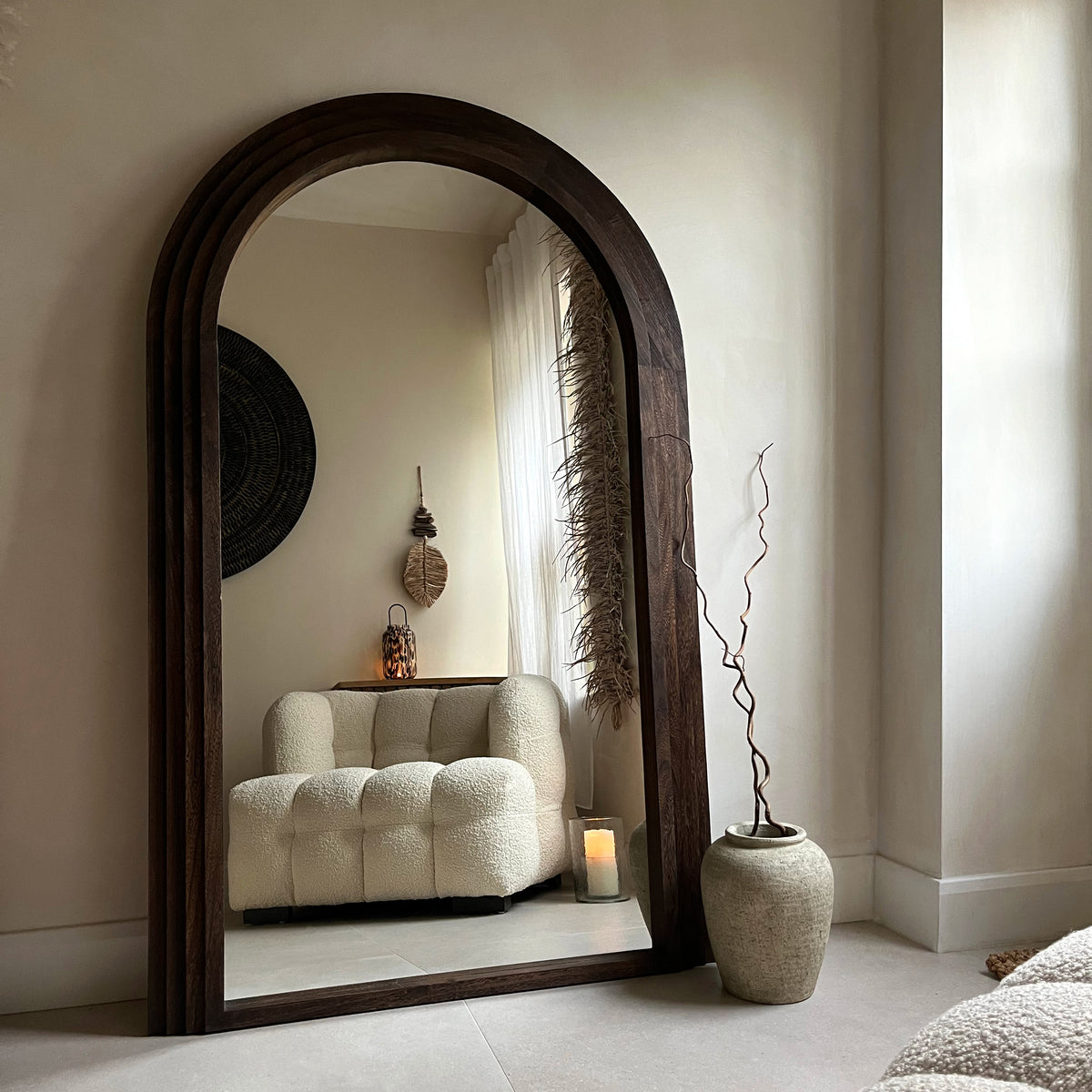 Luciana - Full Length Arched Charred Wood Mirror 180cm x 110cm