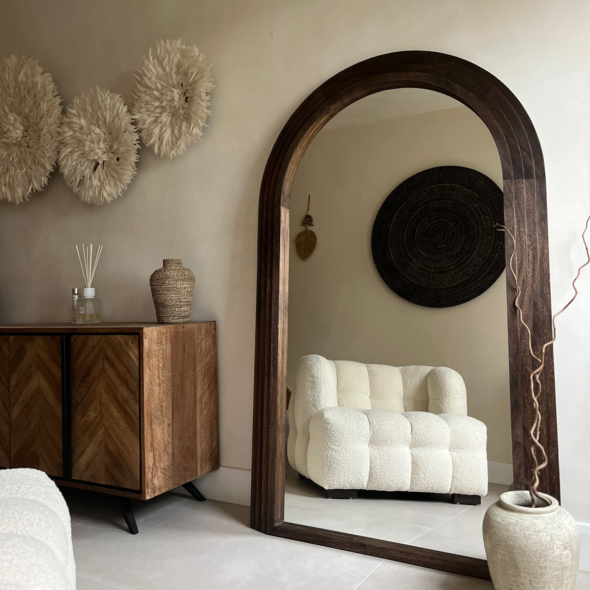 Luciana - Full Length Arched Charred Wood Mirror 180cm x 110cm