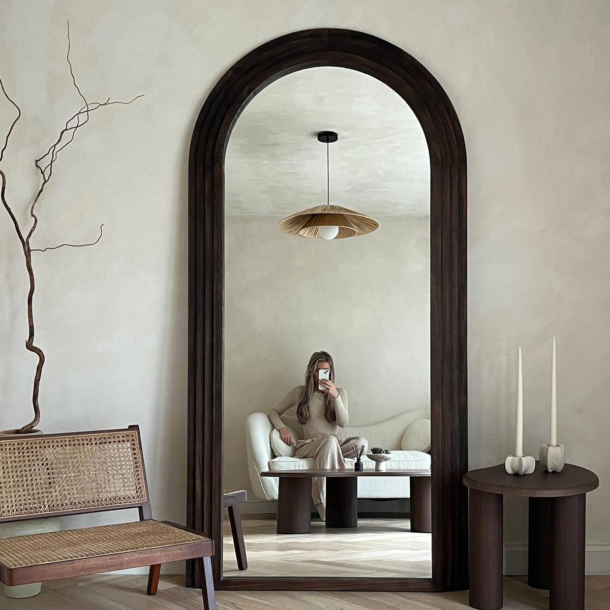 Luciana - Full Length Arched Charred Wood Mirror 200cm x 104cm