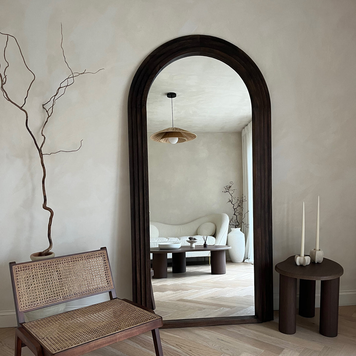 Luciana - Full Length Arched Charred Wood Mirror 200cm x 104cm