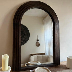 Luciana - Charred Wood Arched Overmantle Mirror 120cm x 90cm