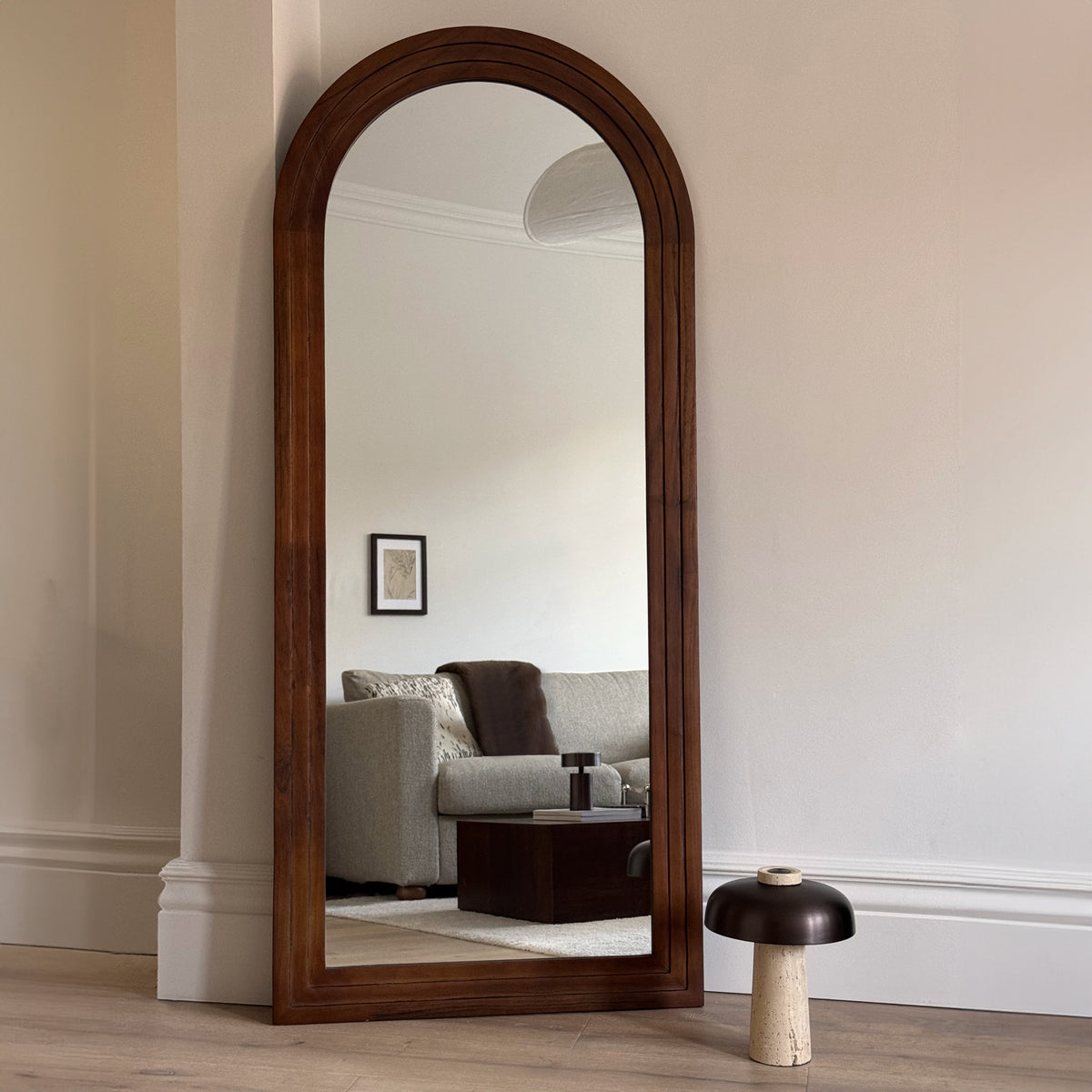 Luciano - Large Full Length Arched Dark Wood Mirror 180cm x 90cm