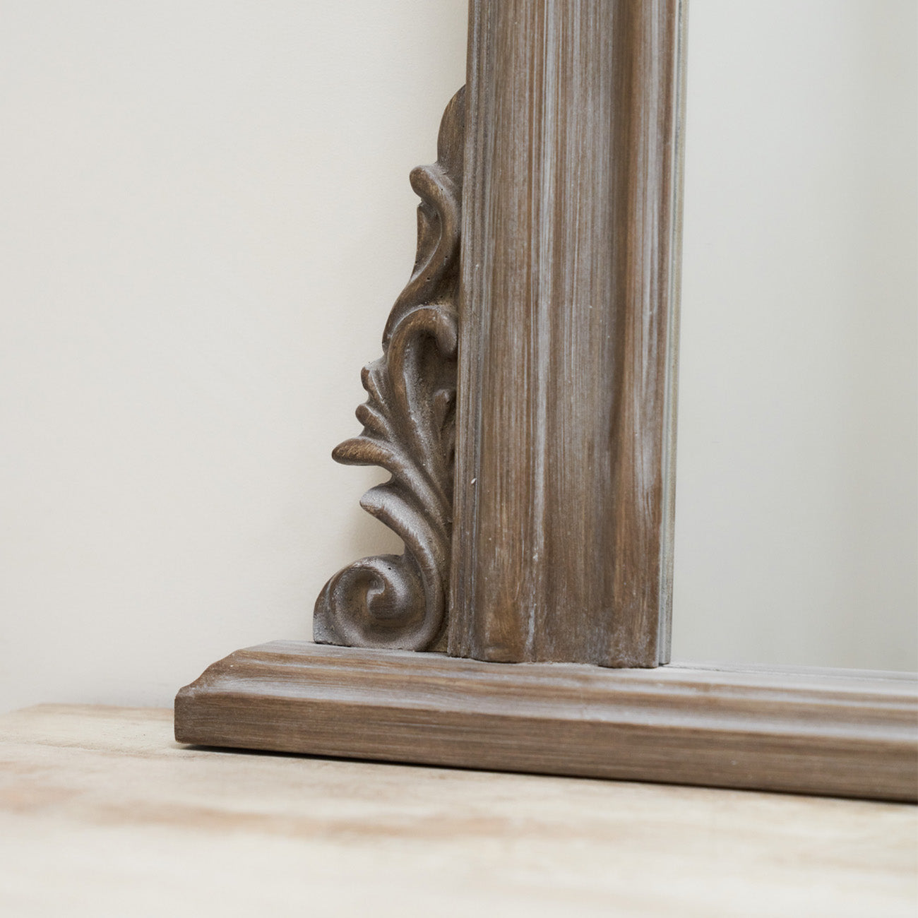 Detail shot of our washed wood mirror 