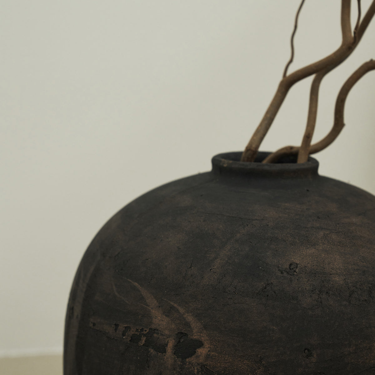 Detail shot of Black Textured Terracotta Vase